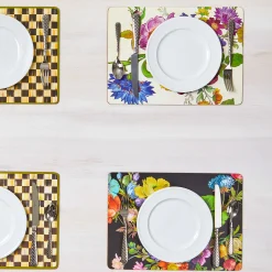 Table Accessories|Kitchen & Table Linens|MacKenzie-Childs Black Flower Market Placemats, Set of 4
