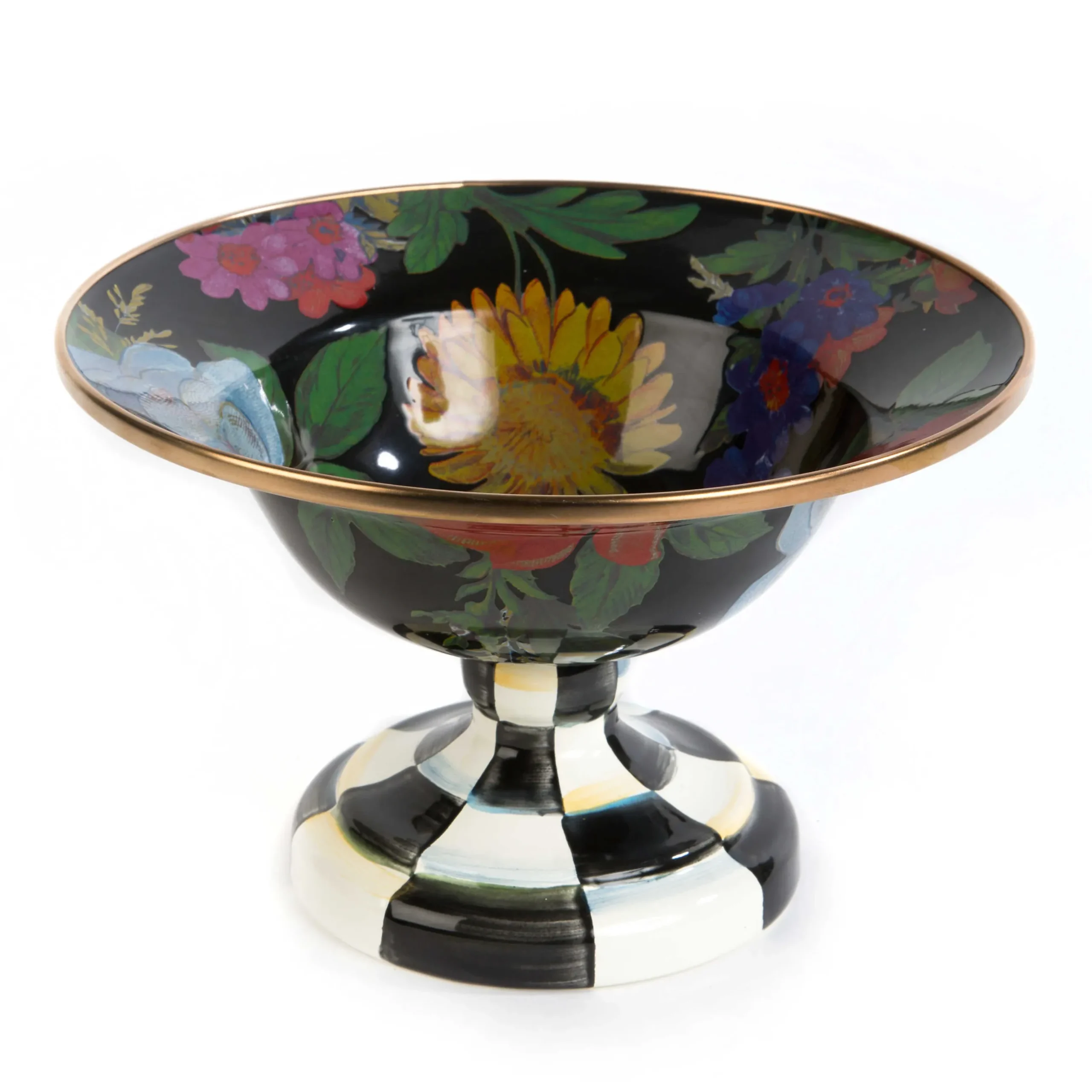 Serveware|MacKenzie-Childs Black Flower Market Small Compote