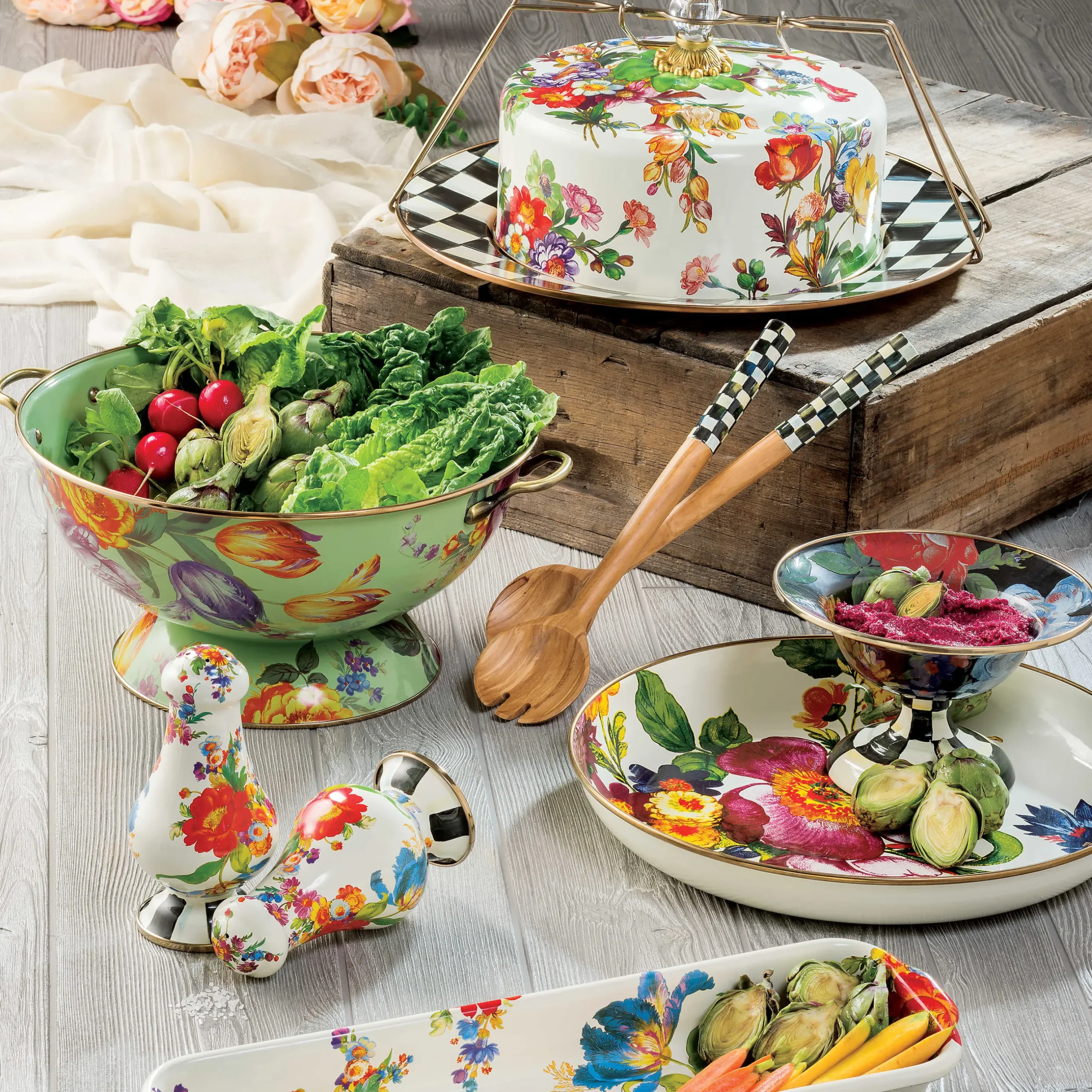 Serveware|MacKenzie-Childs Black Flower Market Small Compote