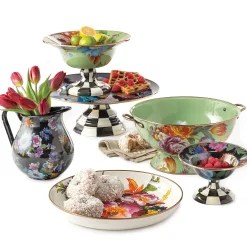 Serveware|MacKenzie-Childs Black Flower Market Small Compote