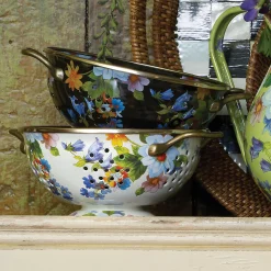 Kitchen Utensils & Tools|MacKenzie-Childs Black Flower Market Small Colander