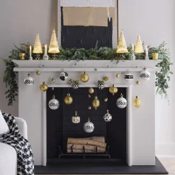 Holiday|MacKenzie-Childs Black  White Star Glass Ball Ornaments, Set of 4