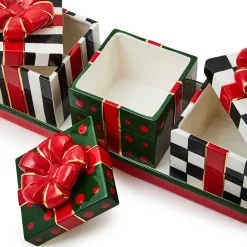Kitchen & Dining Sets|Kitchen Storage & Organization|MacKenzie-Childs Christmas Gift Lidded Boxes  Tray Set