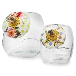 Kitchen Storage & Organization|MacKenzie-Childs Cookie Jar with Wildflowers Green Lid