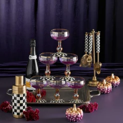 Holiday|Drinkware|MacKenzie-Childs Courtly Check 3260 Gold Edition Bar Set