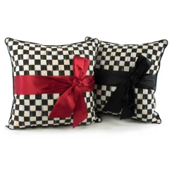 Pillows, Throws, & Cushions|MacKenzie-Childs Courtly Check  Black Sash Throw Pillow