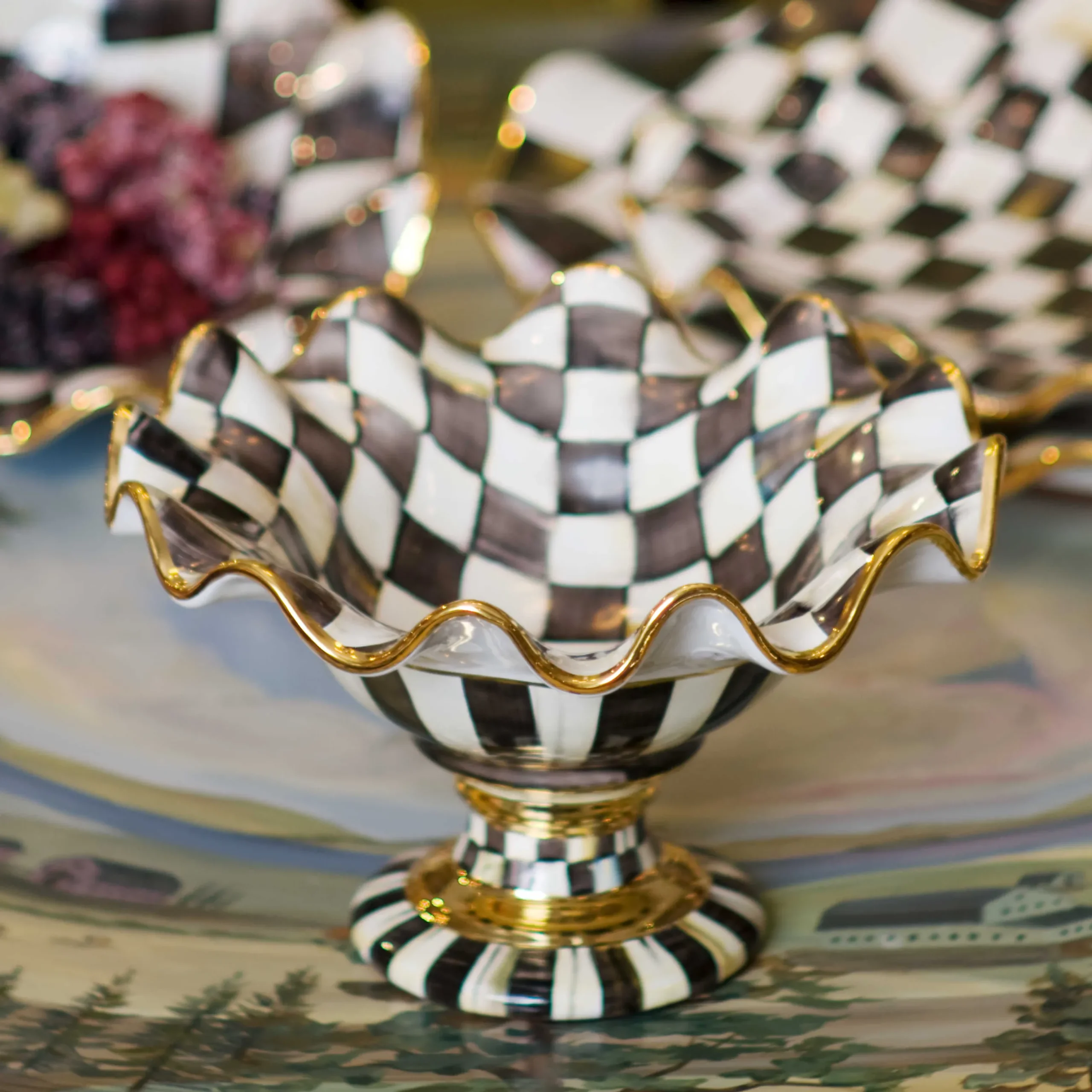 Serveware|MacKenzie-Childs Courtly Check Ceramic Compote