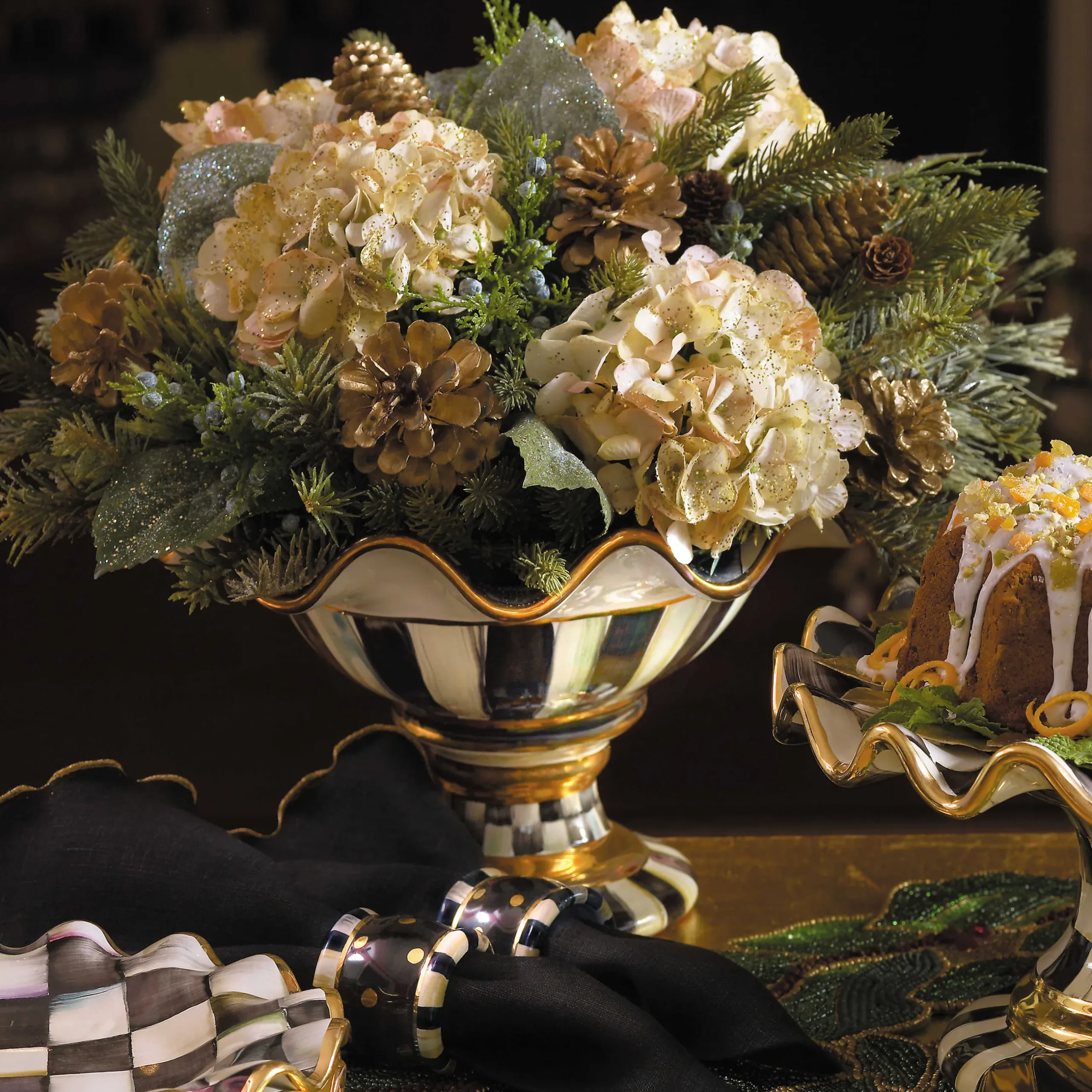 Serveware|MacKenzie-Childs Courtly Check Ceramic Compote