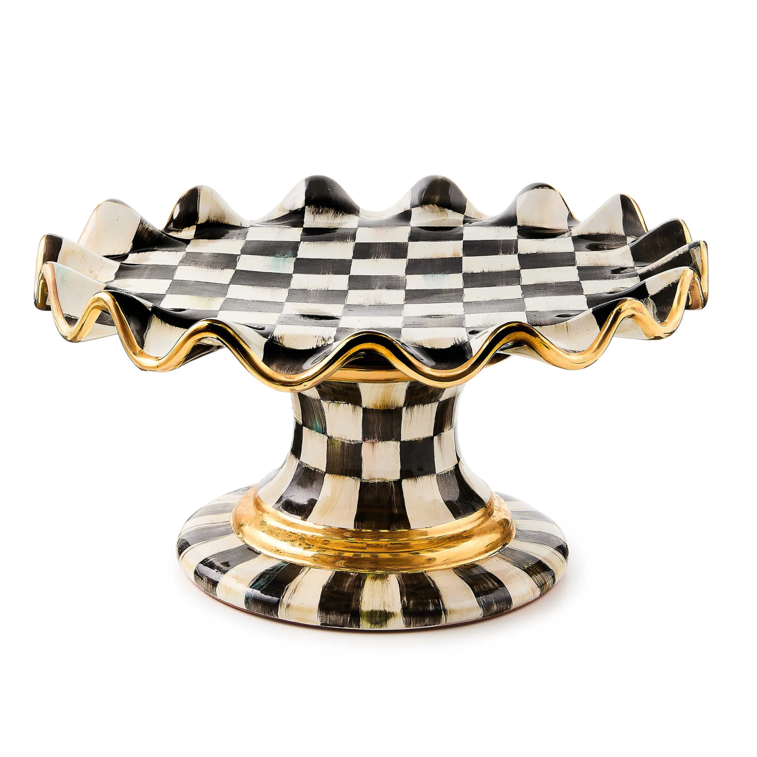 Serveware|MacKenzie-Childs Courtly Check Ceramic Fluted Cake Stand
