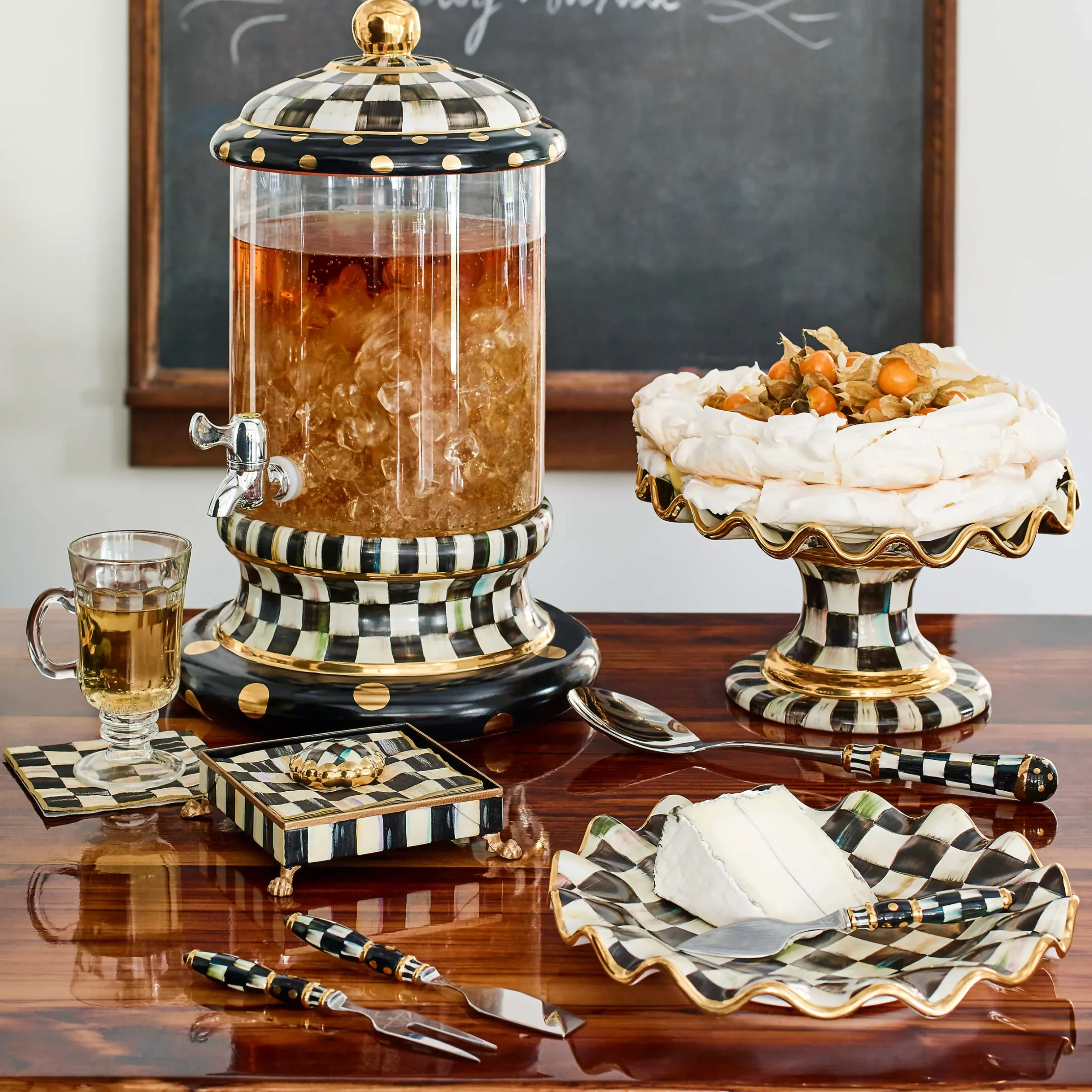 Serveware|MacKenzie-Childs Courtly Check Ceramic Fluted Cake Stand