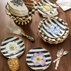 Serveware|MacKenzie-Childs Courtly Check Ceramic Fluted Cake Stand