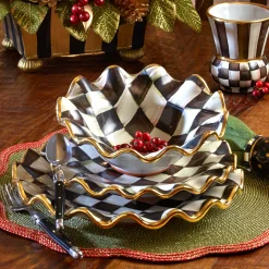 Dinnerware & Flatware|MacKenzie-Childs Courtly Check Ceramic Fluted Dessert Plate