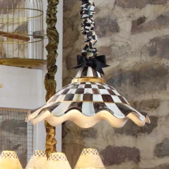 Lighting|MacKenzie-Childs Courtly Check Ceramic Fluted Hanging Lamp