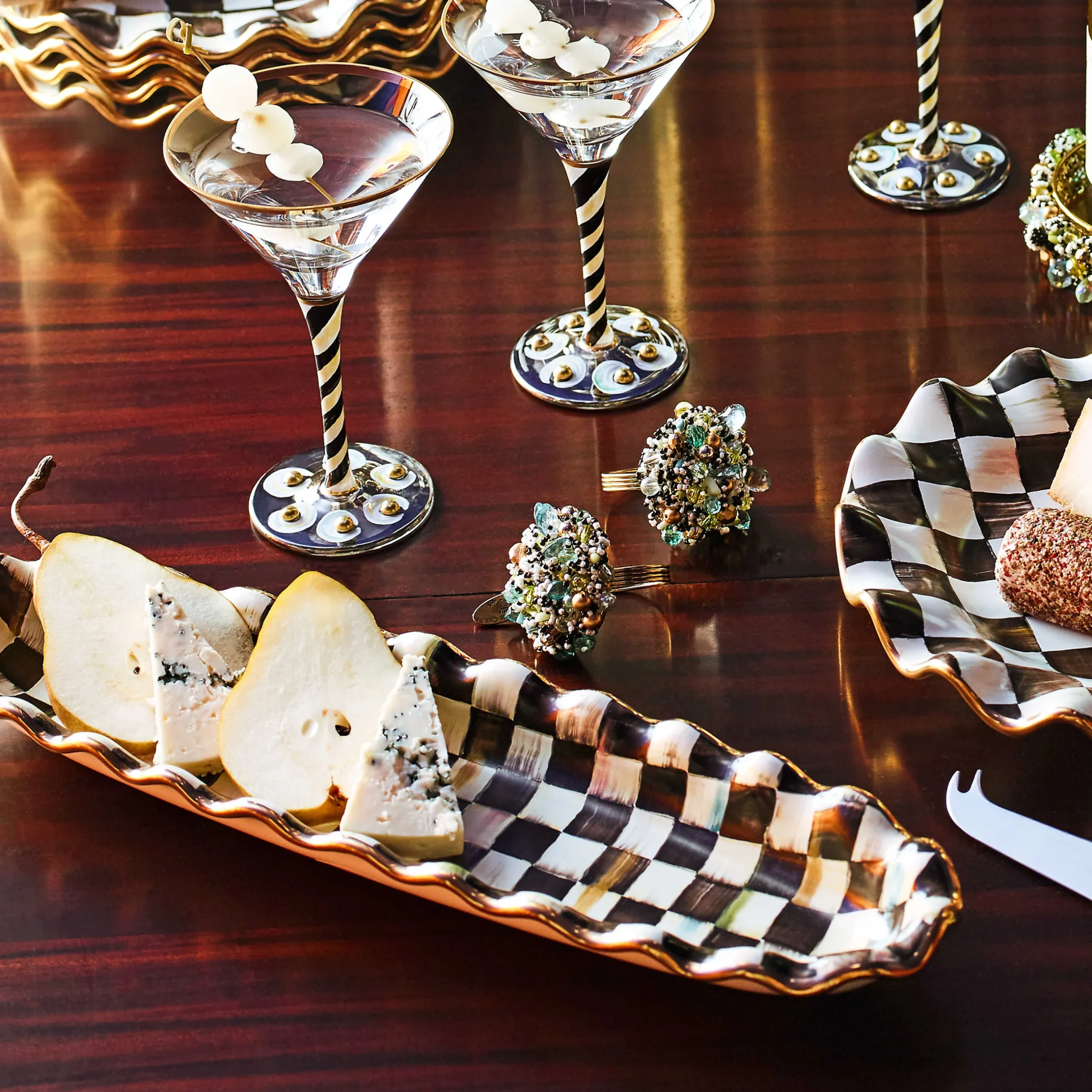 Serveware|MacKenzie-Childs Courtly Check Ceramic Hors d'Oeuvre Tray