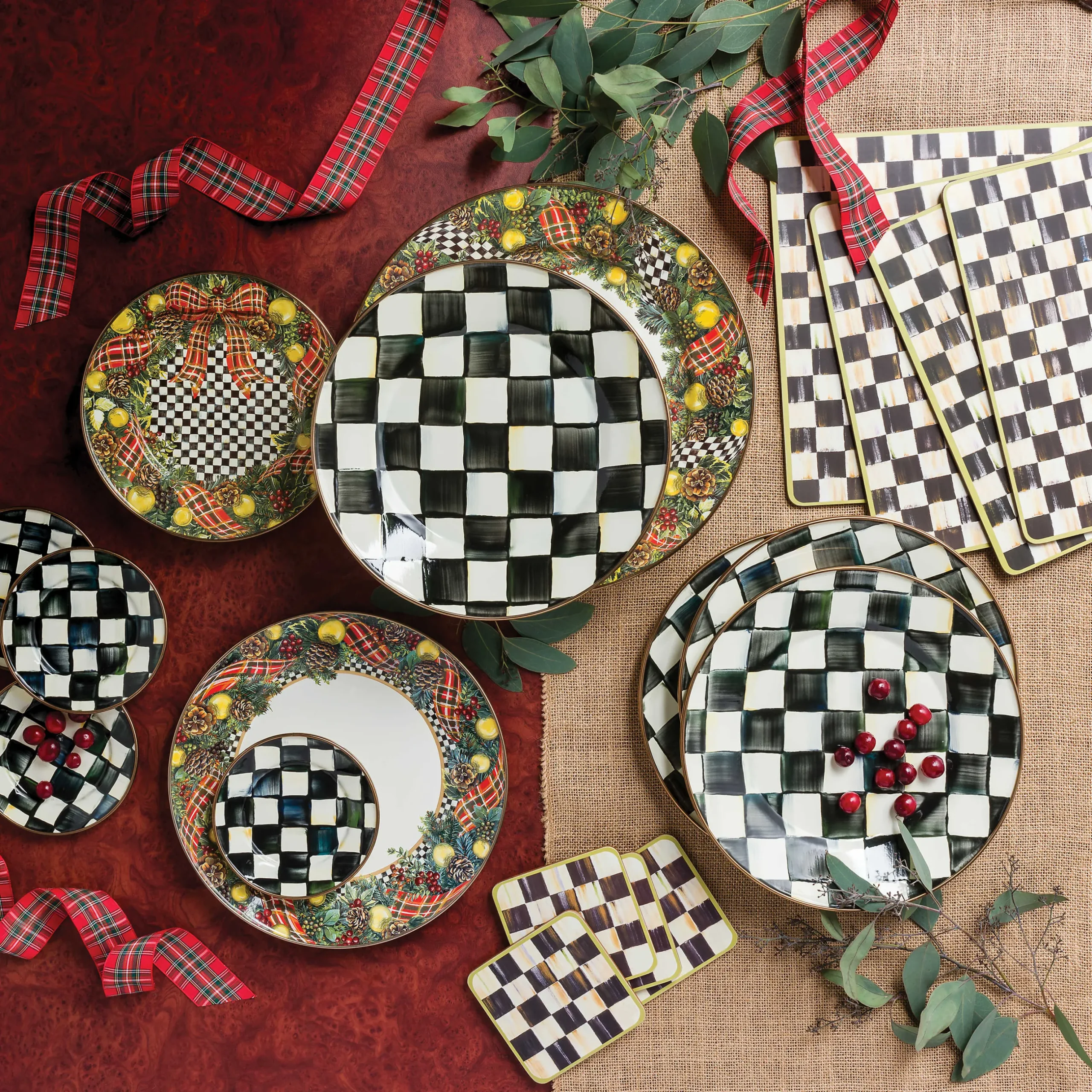 Table Accessories|Kitchen & Table Linens|MacKenzie-Childs Courtly Check Cork Back Coasters, Set of 4