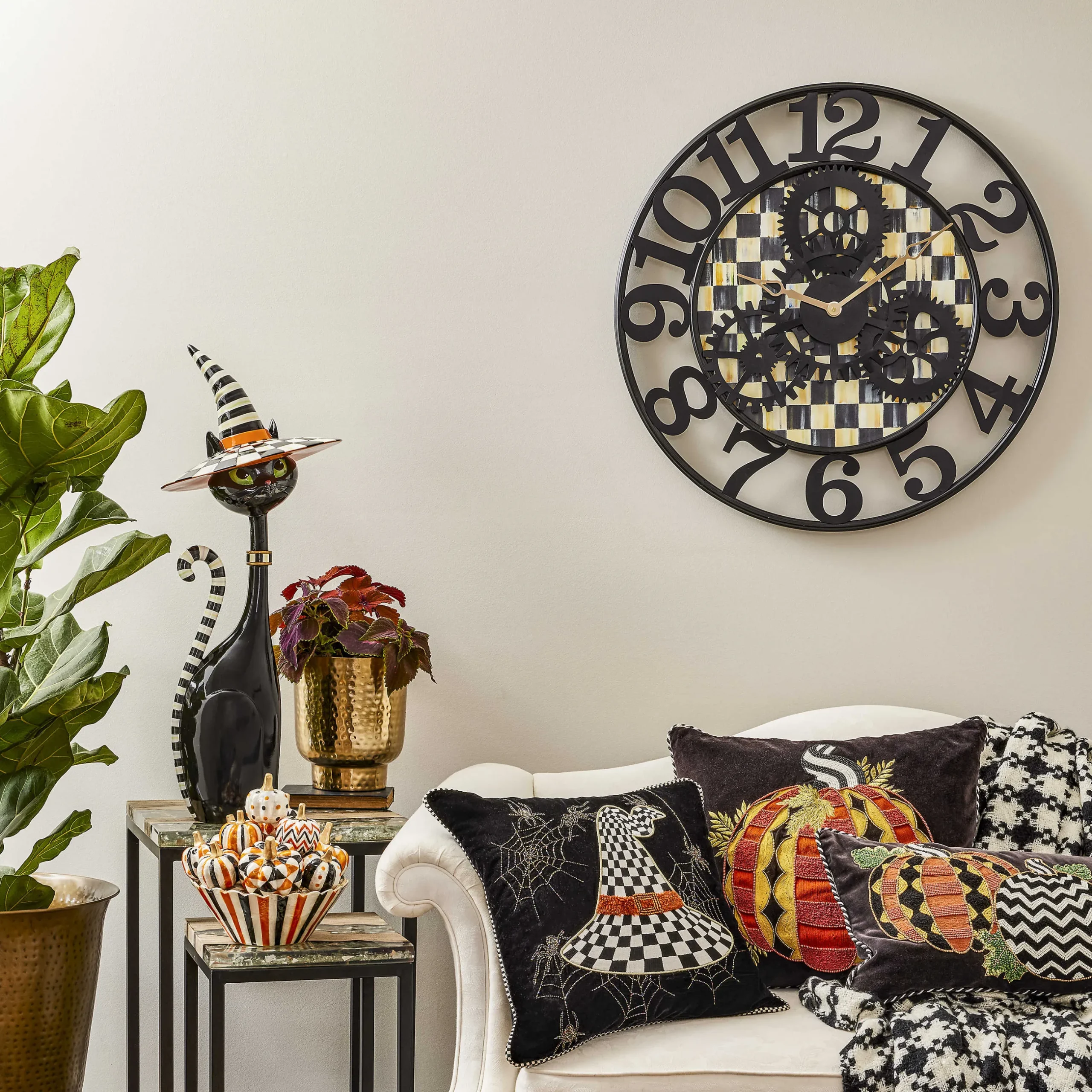 Room Accents|MacKenzie-Childs Courtly Check Large Farmhouse Wall Clock