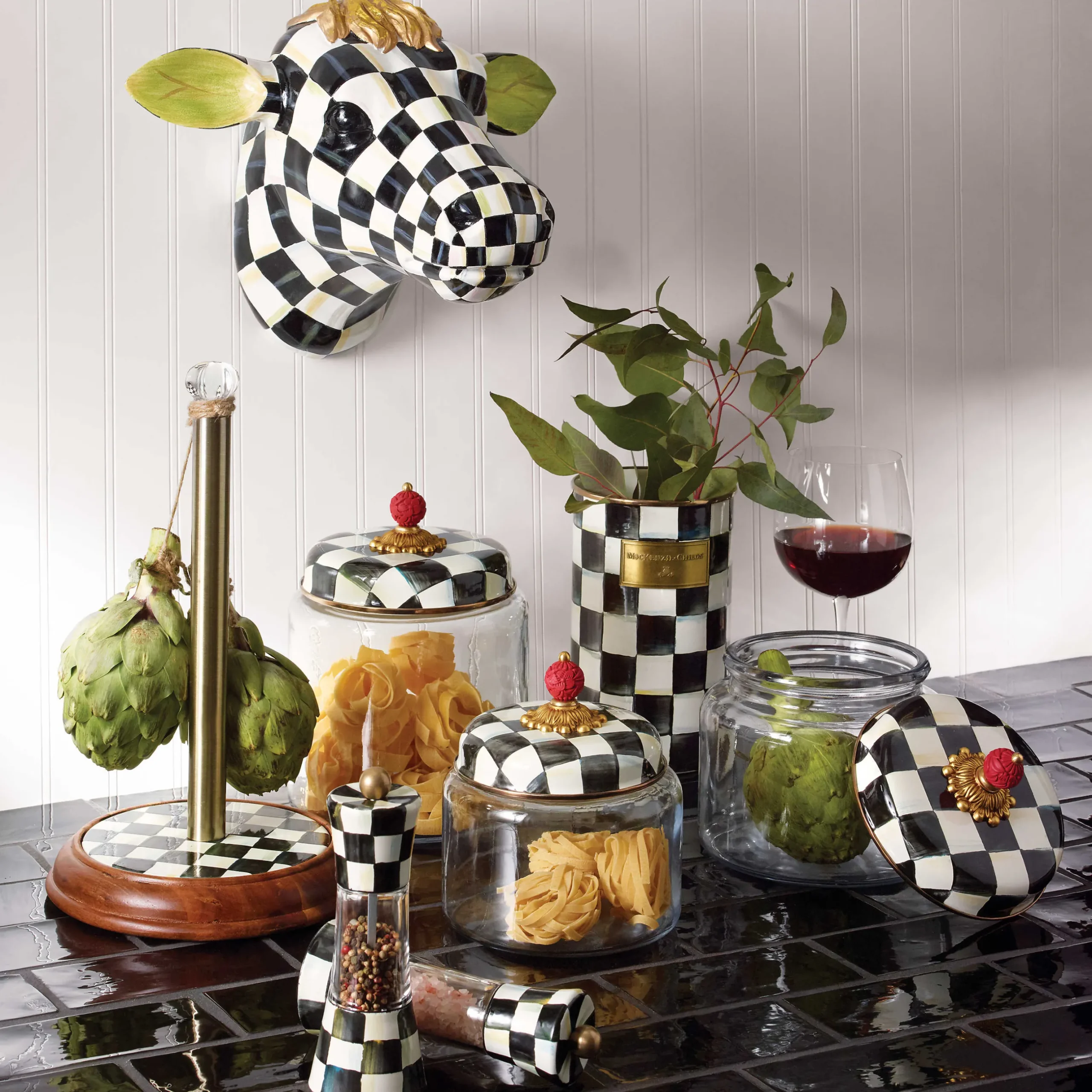Room Accents|MacKenzie-Childs Courtly Check Large Kitchen Canister