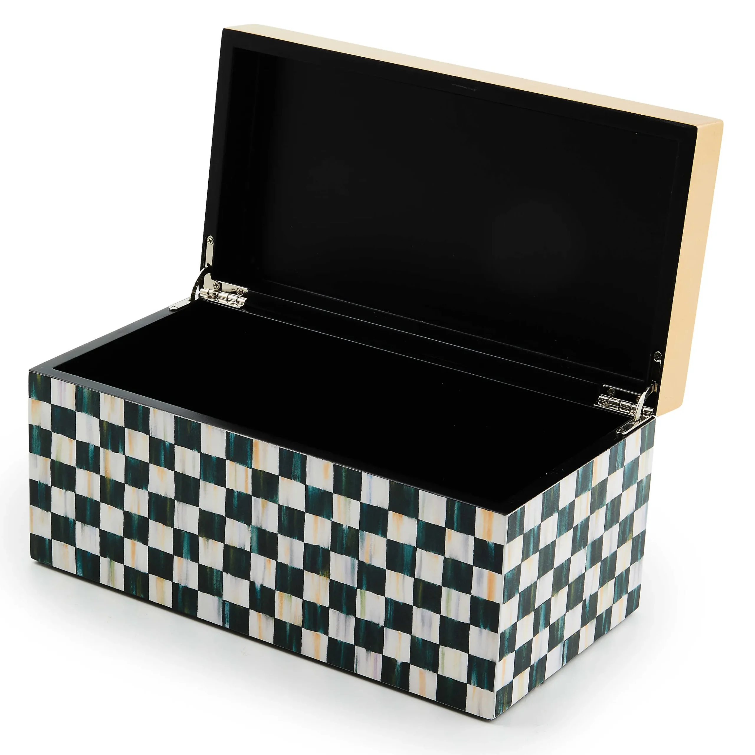 Room Accents|MacKenzie-Childs Courtly Check Large Lacquer Decorative Box with Gold Hinged Lid