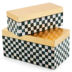 Room Accents|MacKenzie-Childs Courtly Check Large Lacquer Decorative Box with Gold Hinged Lid