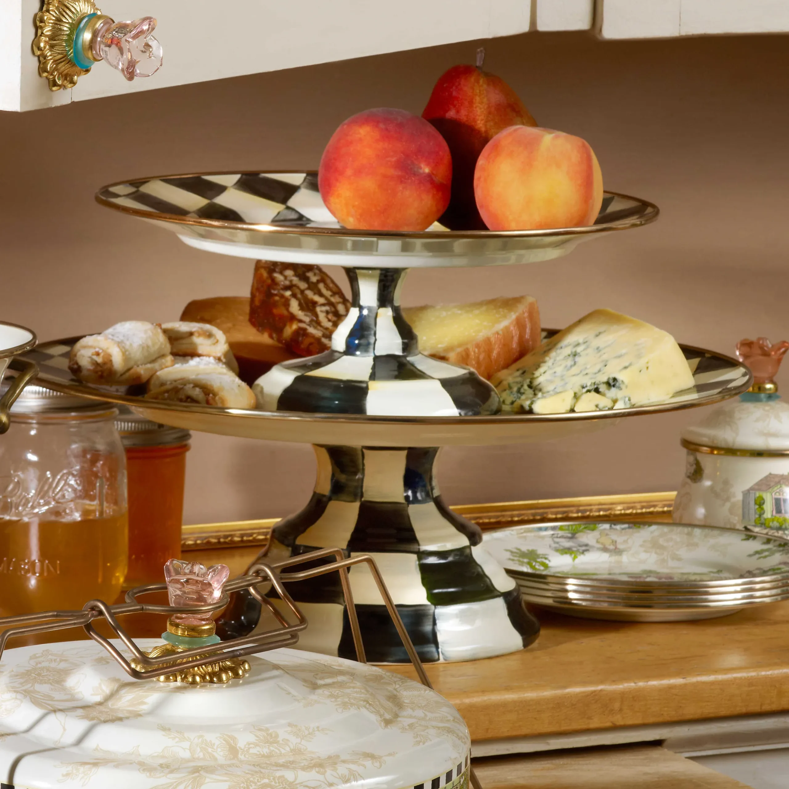 Serveware|MacKenzie-Childs Courtly Check Large Pedestal Platter