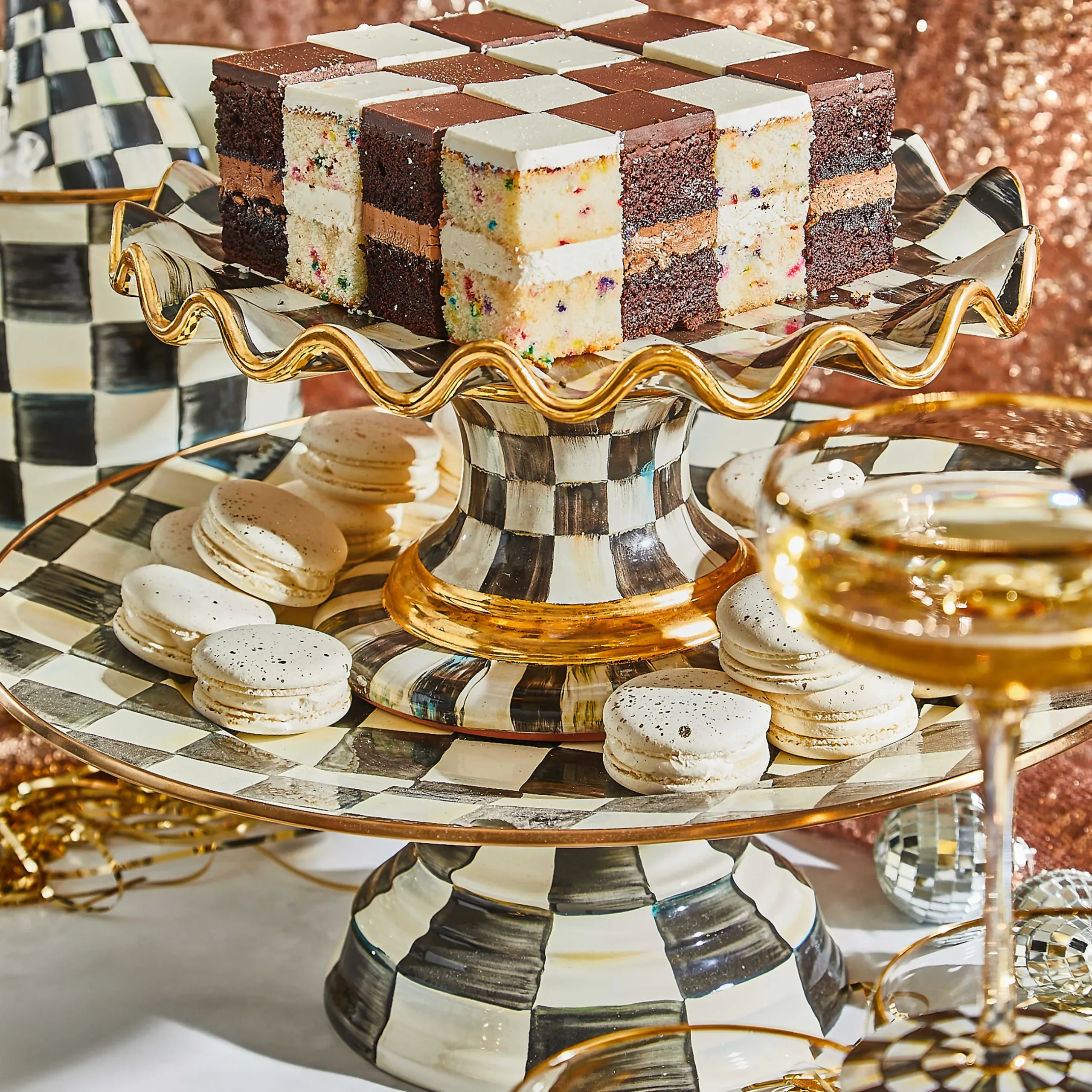 Serveware|MacKenzie-Childs Courtly Check Large Pedestal Platter