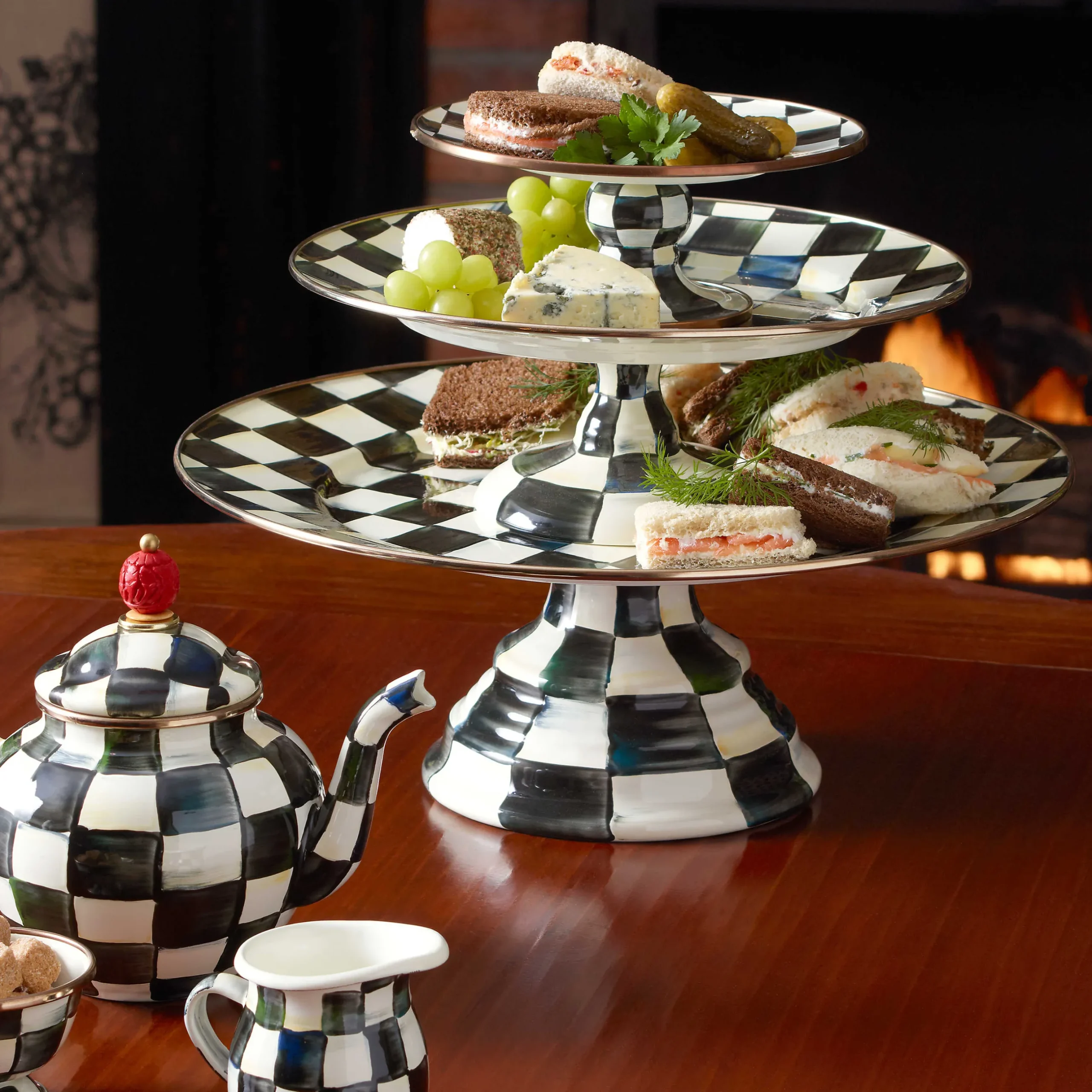 Serveware|MacKenzie-Childs Courtly Check Large Pedestal Platter