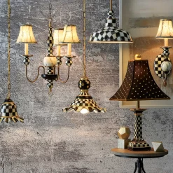 Lighting|MacKenzie-Childs Courtly Check Medium Ceramic Pendant Lamp