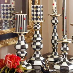 Candles & Fragrances|Table Accessories|MacKenzie-Childs Courtly Check Medium Pillar Candlestick