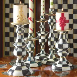 Candles & Fragrances|Table Accessories|MacKenzie-Childs Courtly Check Medium Pillar Candlestick