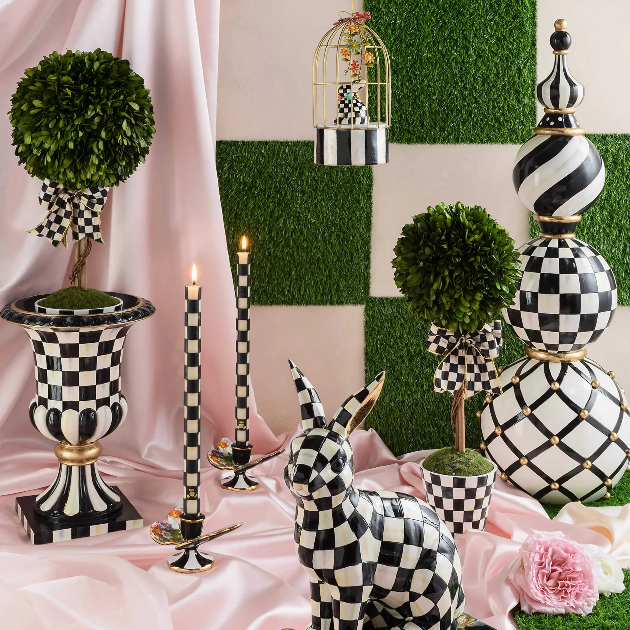 Outdoor|MacKenzie-Childs Courtly Check Pedestal Tabletop Urn