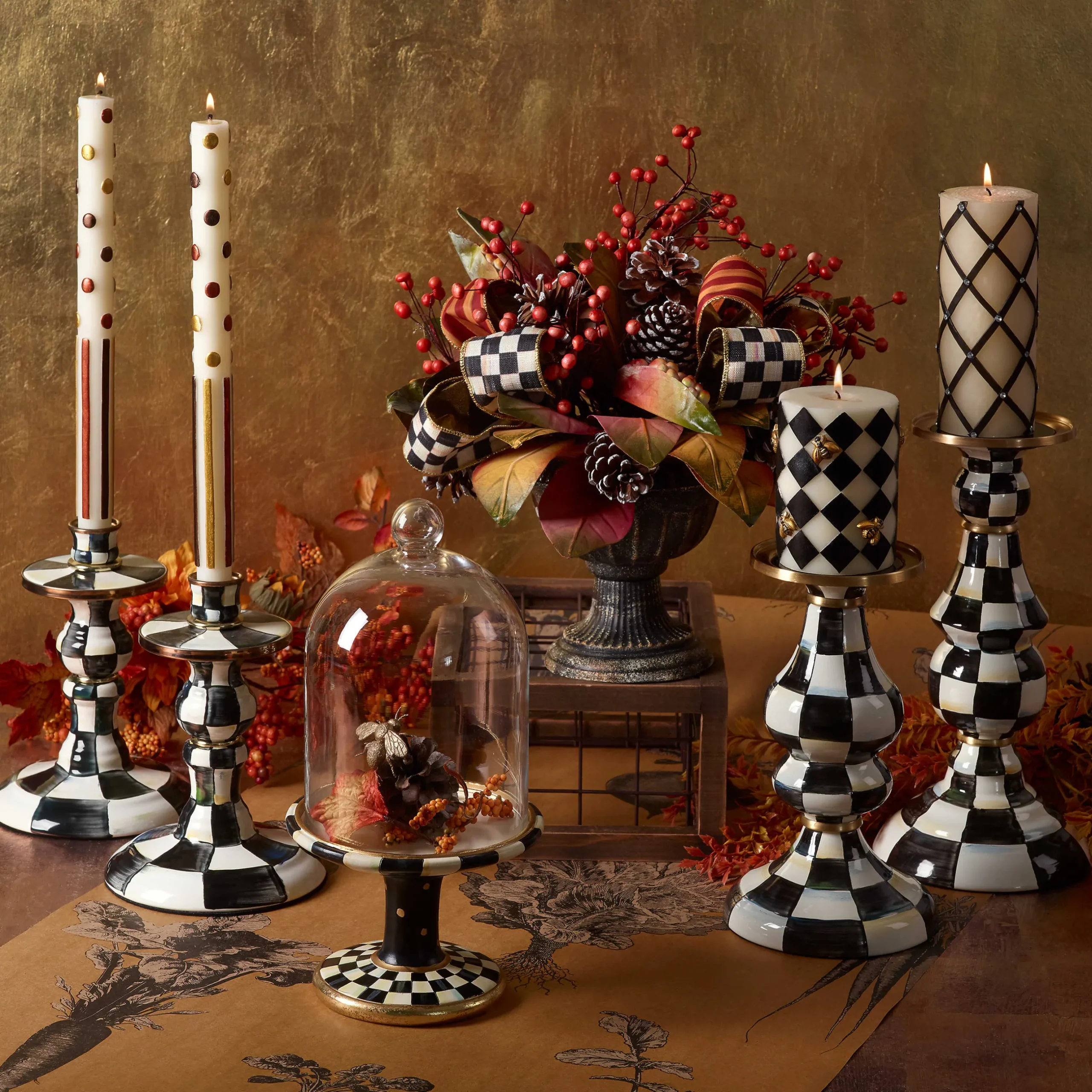Room Accents|MacKenzie-Childs Courtly Check Pedestal with Cloche