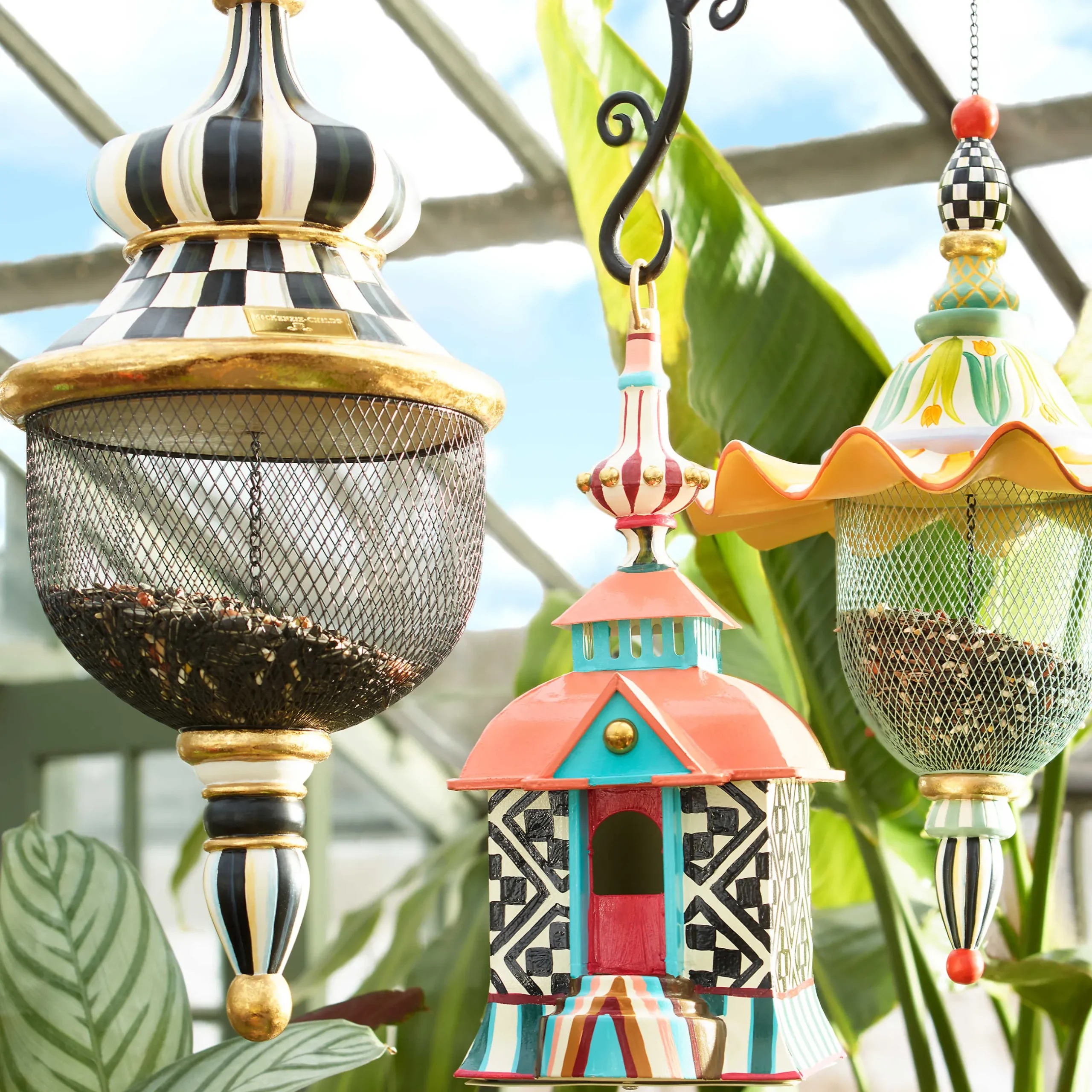 Spring|Outdoor|MacKenzie-Childs Courtly Check Pendant Bird Feeder