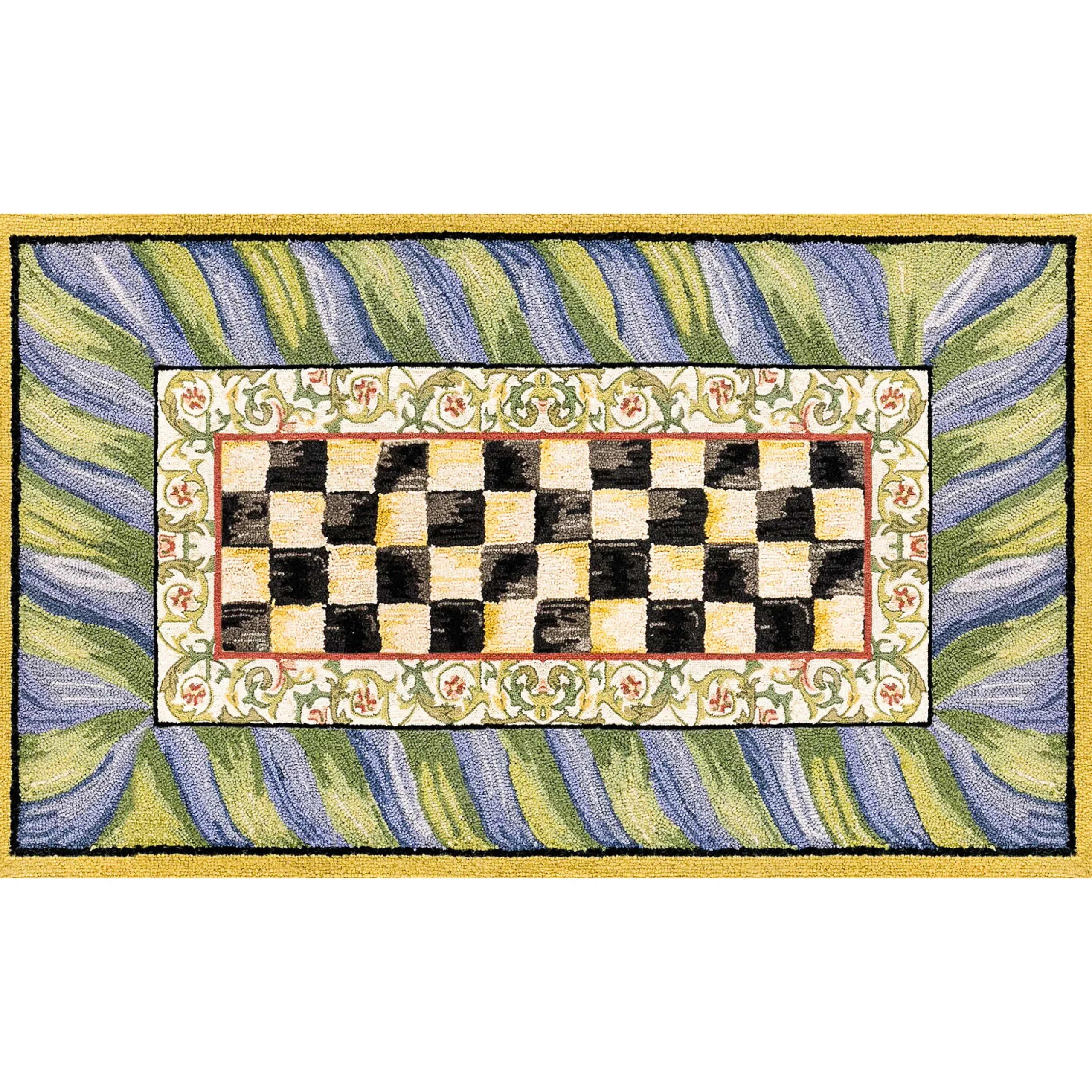 Rugs|MacKenzie-Childs Courtly Check Purple Green 3' x 5' Washable Rug