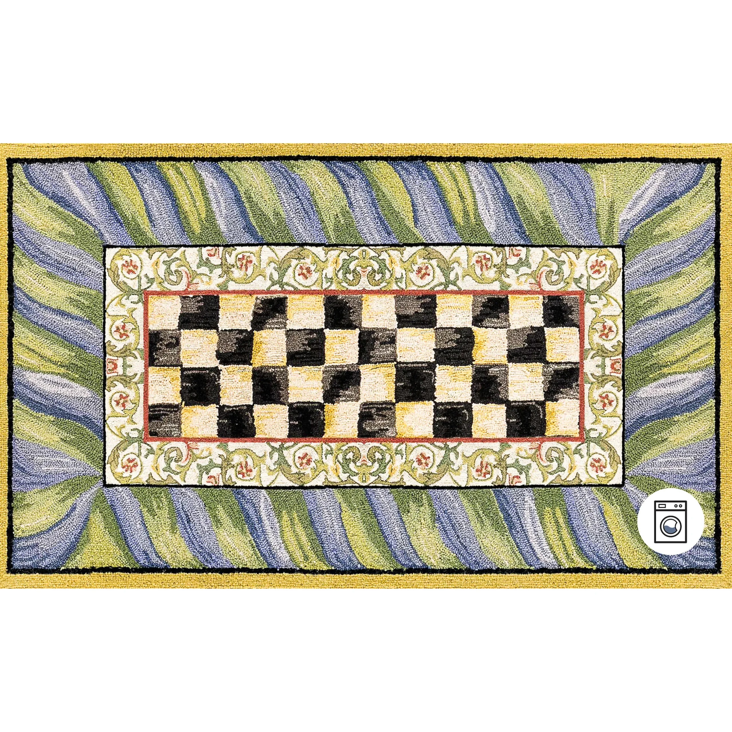 Rugs|MacKenzie-Childs Courtly Check Purple Green 3' x 5' Washable Rug