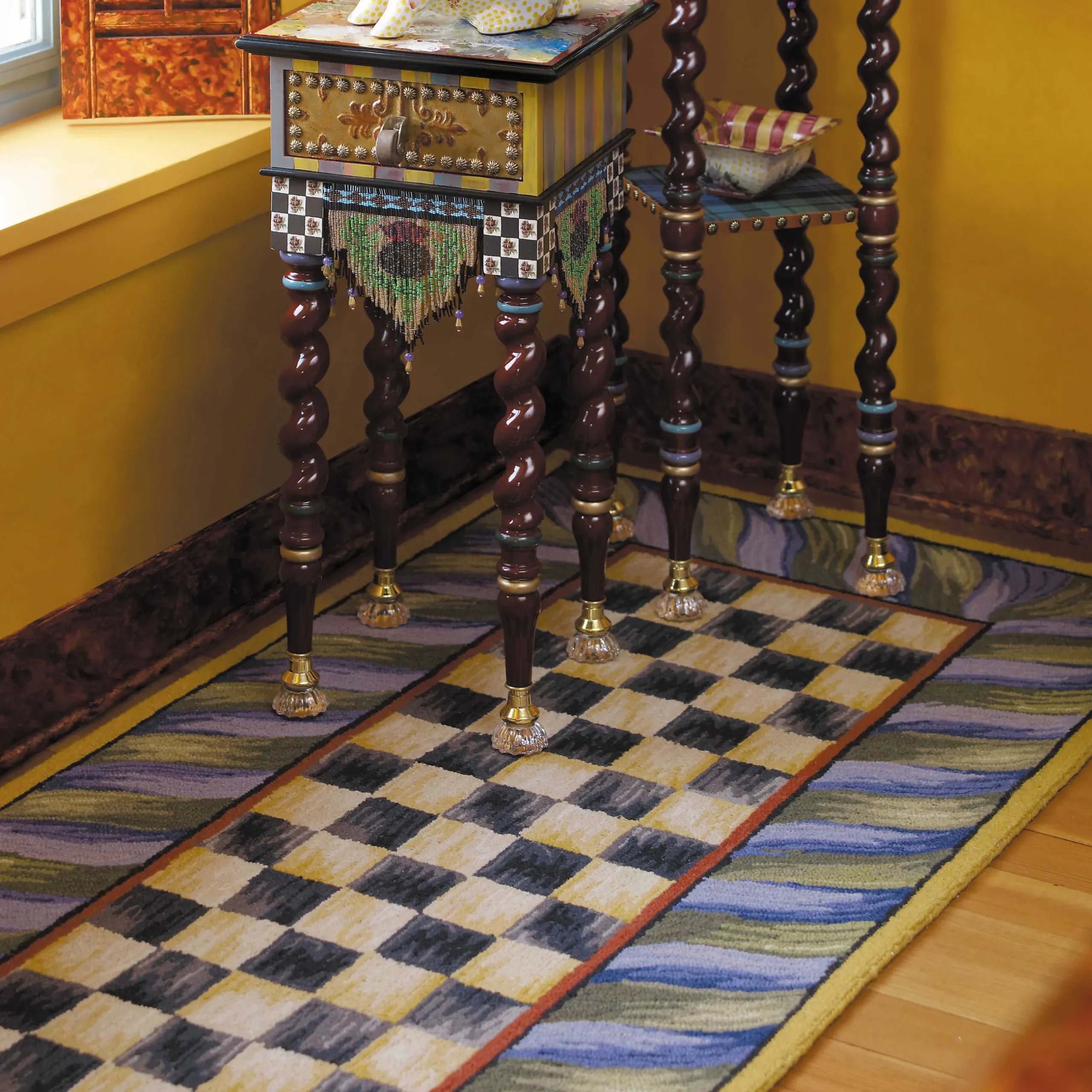 Rugs|MacKenzie-Childs Courtly Check Purple Green 2'6 x 8' Runner