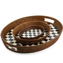 Fall Entertaining|Bar Entertaining|MacKenzie-Childs Courtly Check Rattan  Enamel Large Serving Tray