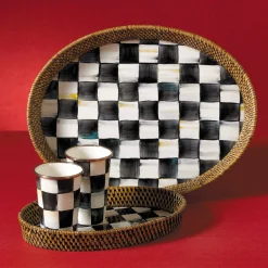 Fall Entertaining|Bar Entertaining|MacKenzie-Childs Courtly Check Rattan  Enamel Large Serving Tray