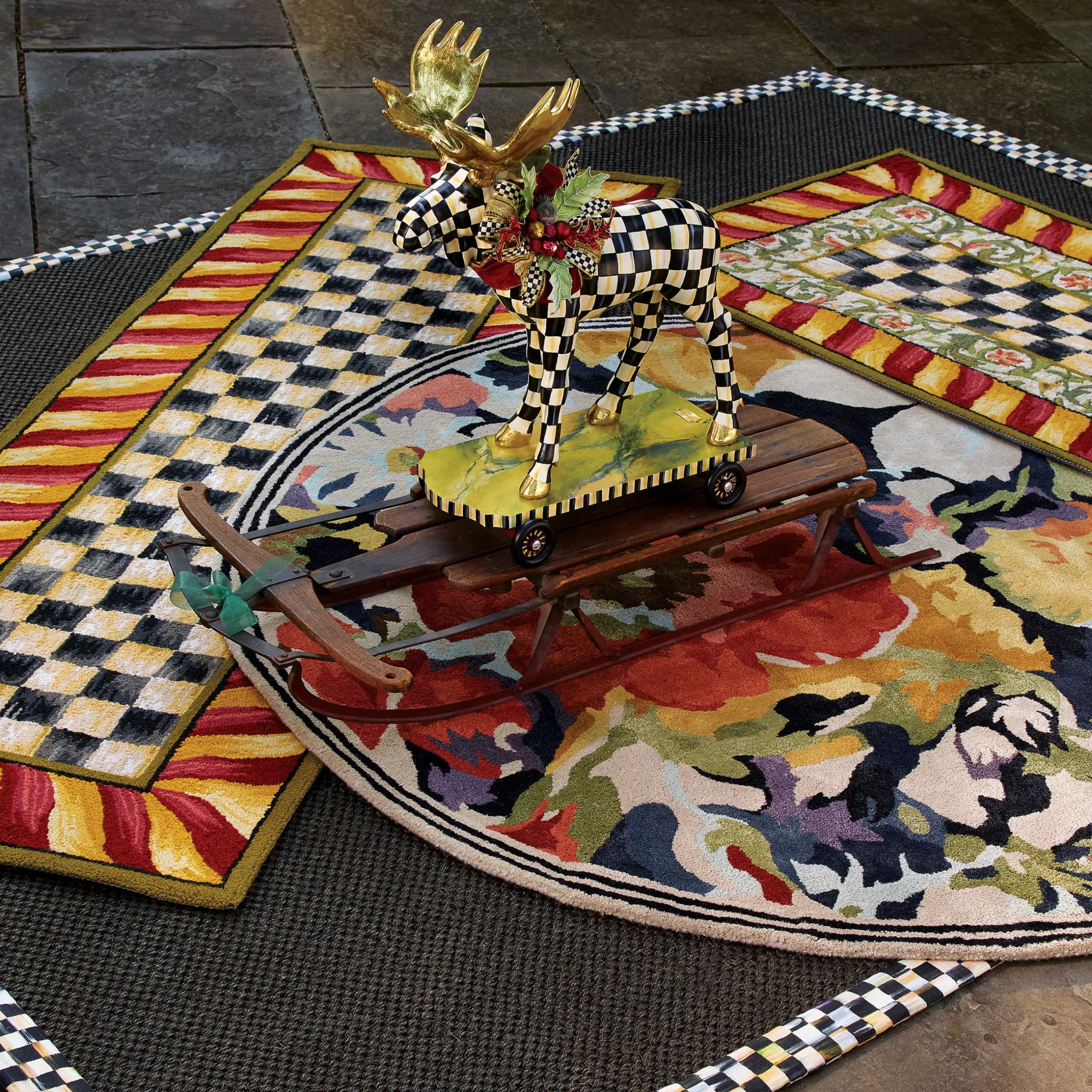 Rugs|MacKenzie-Childs Courtly Check Red Gold 2'6 x 8' Runner