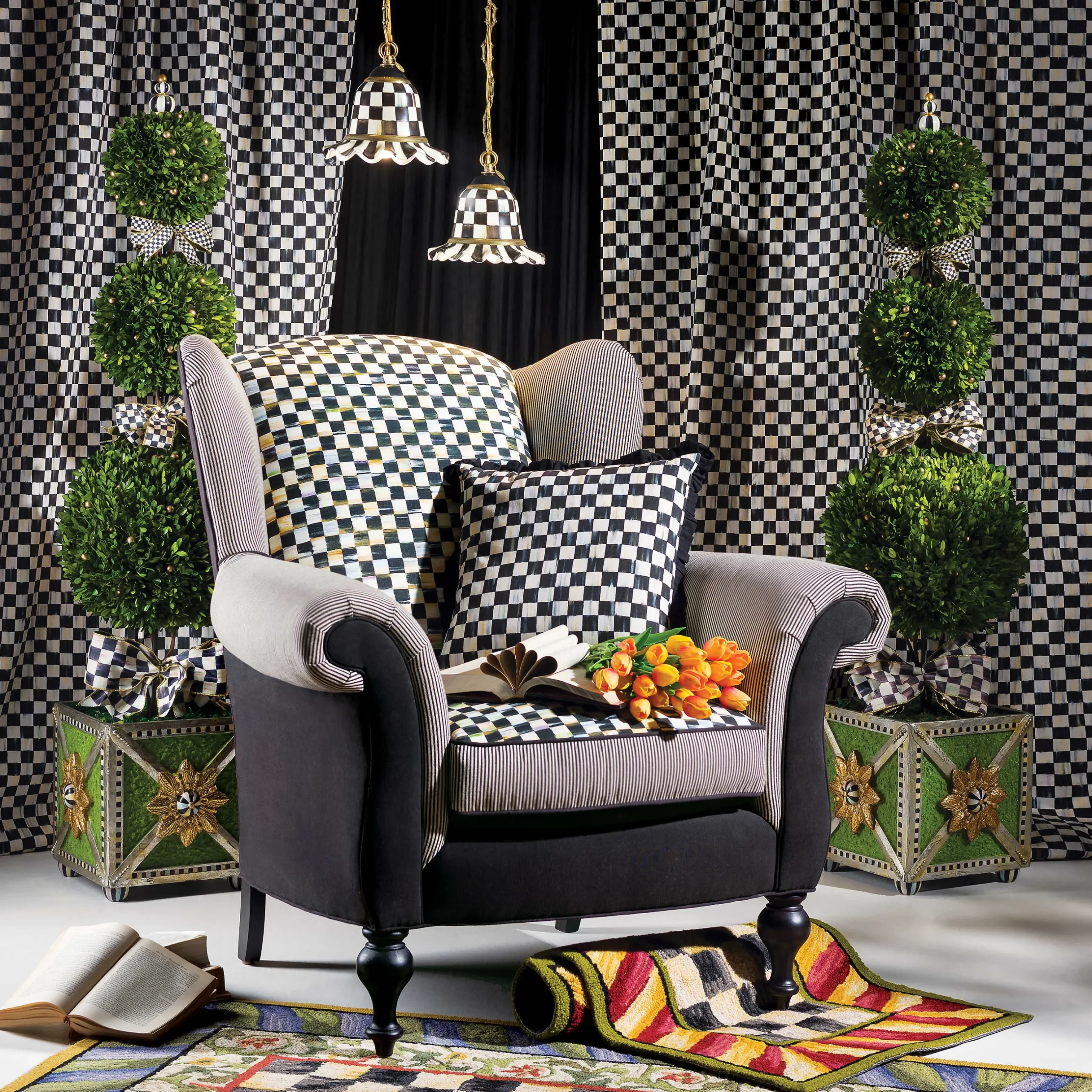 Rugs|MacKenzie-Childs Courtly Check Red Gold 2'6 x 8' Runner