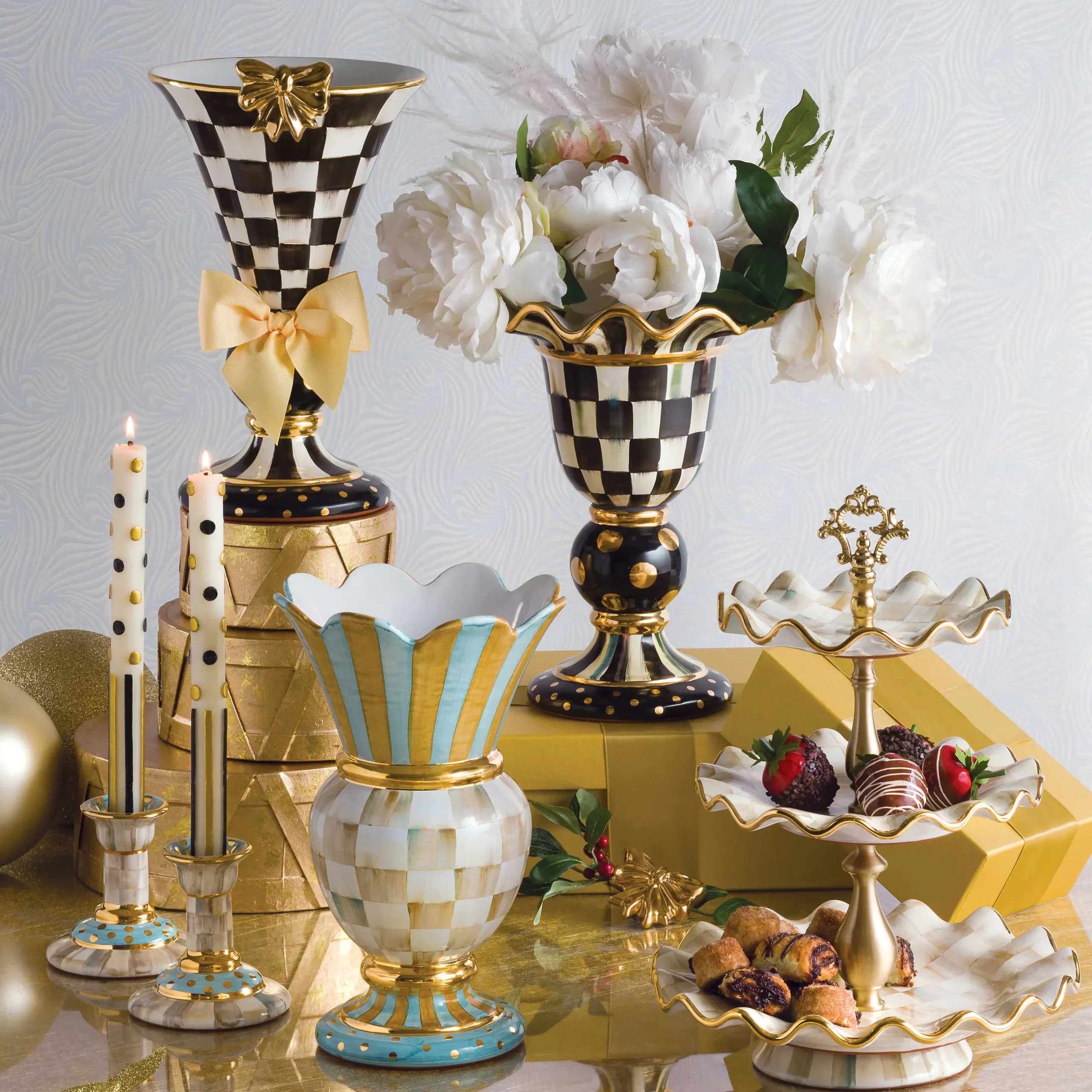 Room Accents|MacKenzie-Childs Courtly Check Stately Vase