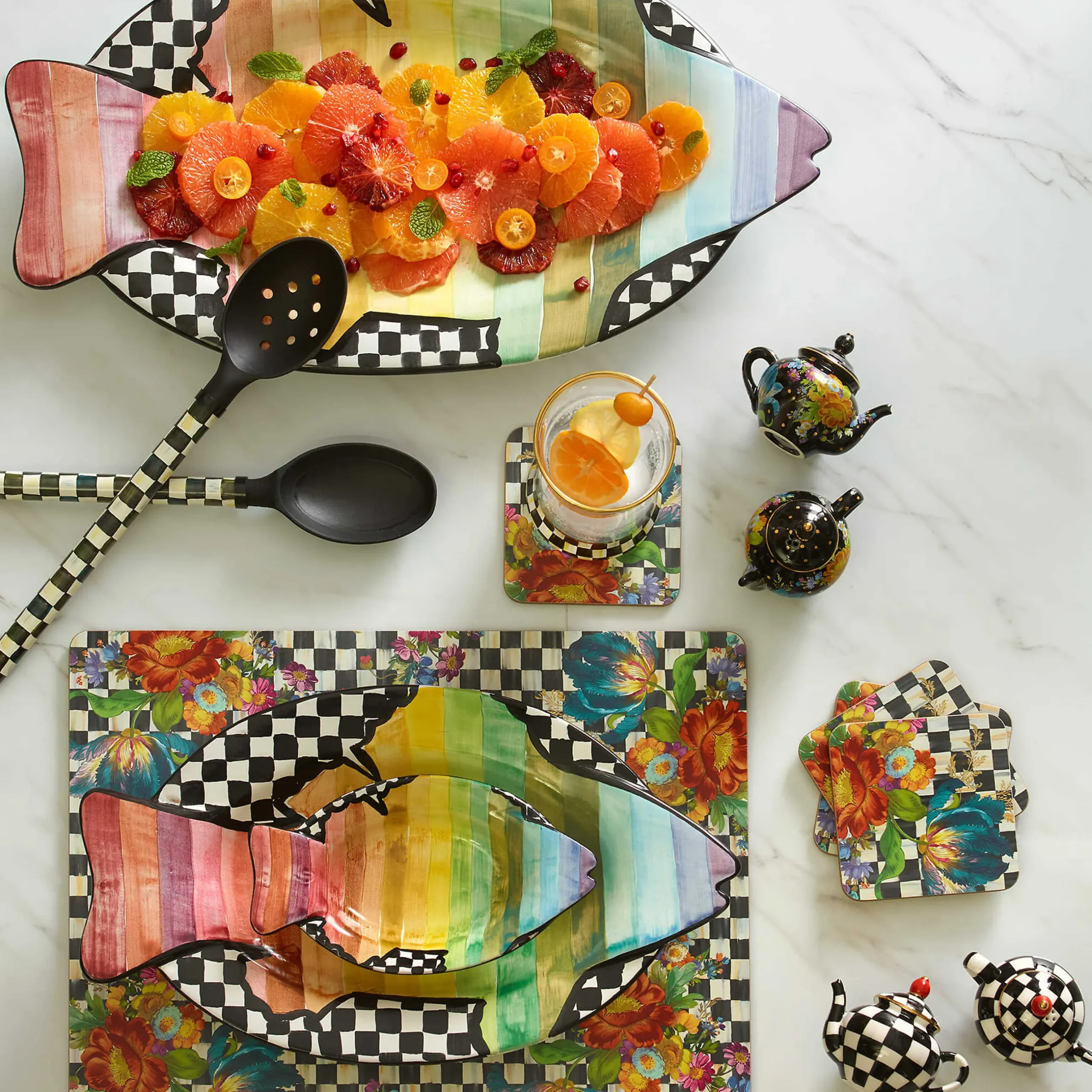 Table Accessories|Kitchen & Table Linens|MacKenzie-Childs Courtly Flower Market Cork Back Placemats, Set of 4