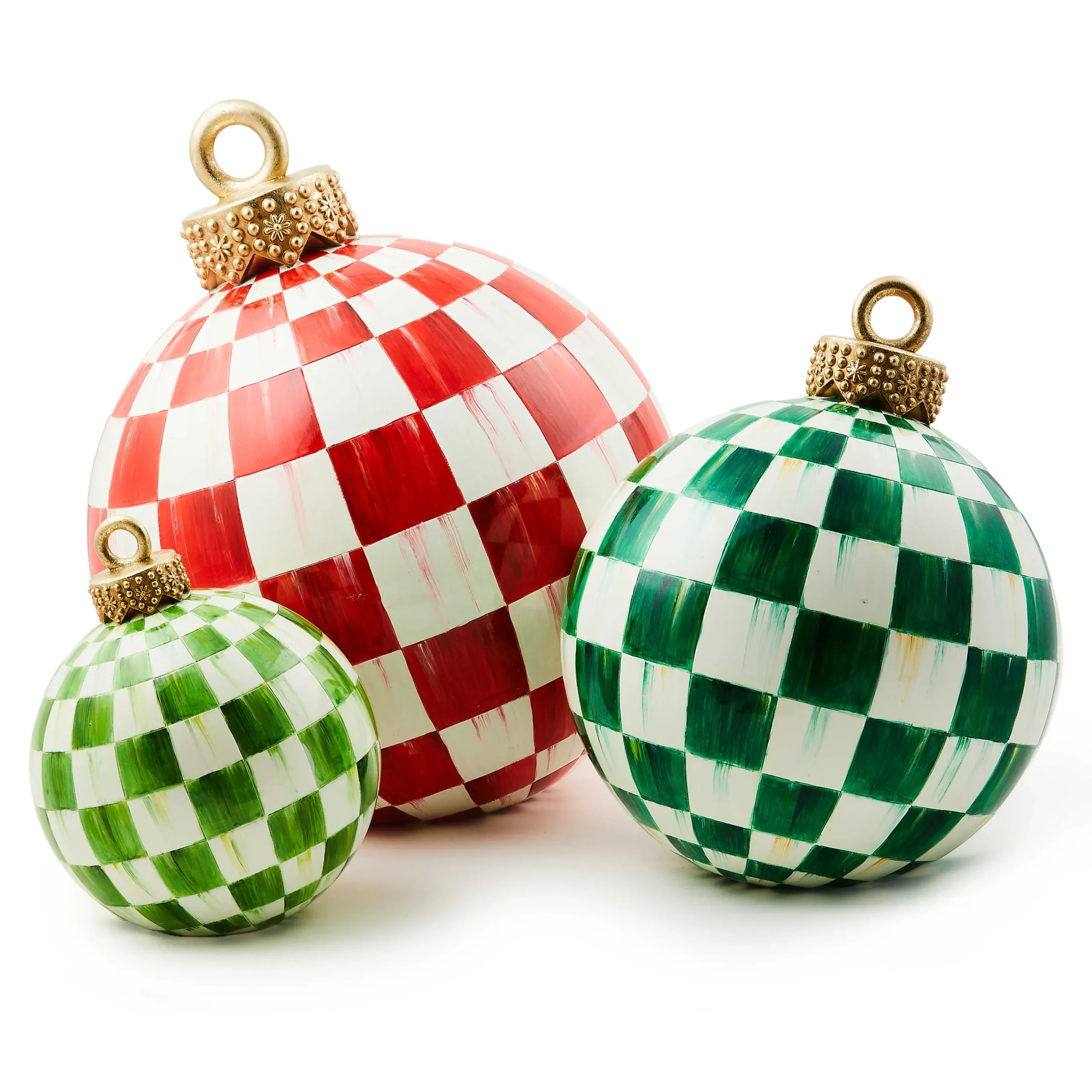 Room Accents|MacKenzie-Childs Dark Green Check Tabletop Ornament