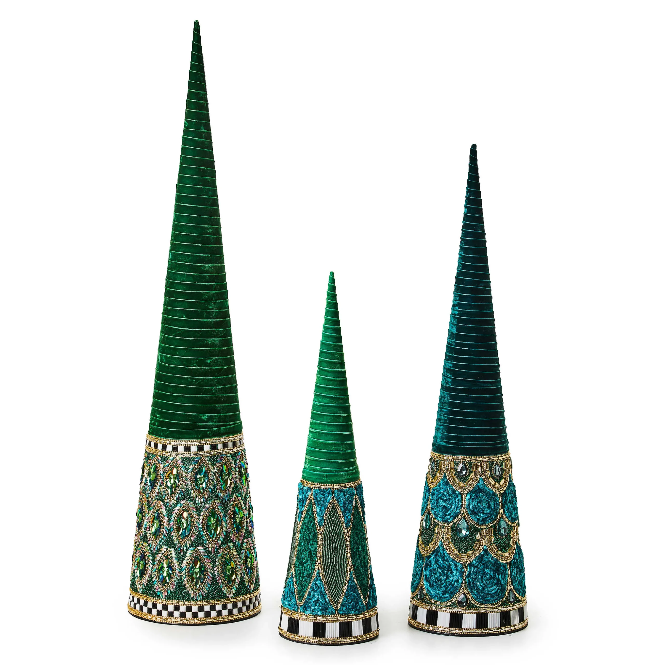 Room Accents|MacKenzie-Childs Emerald Luxe Medium Beaded Cone Tree