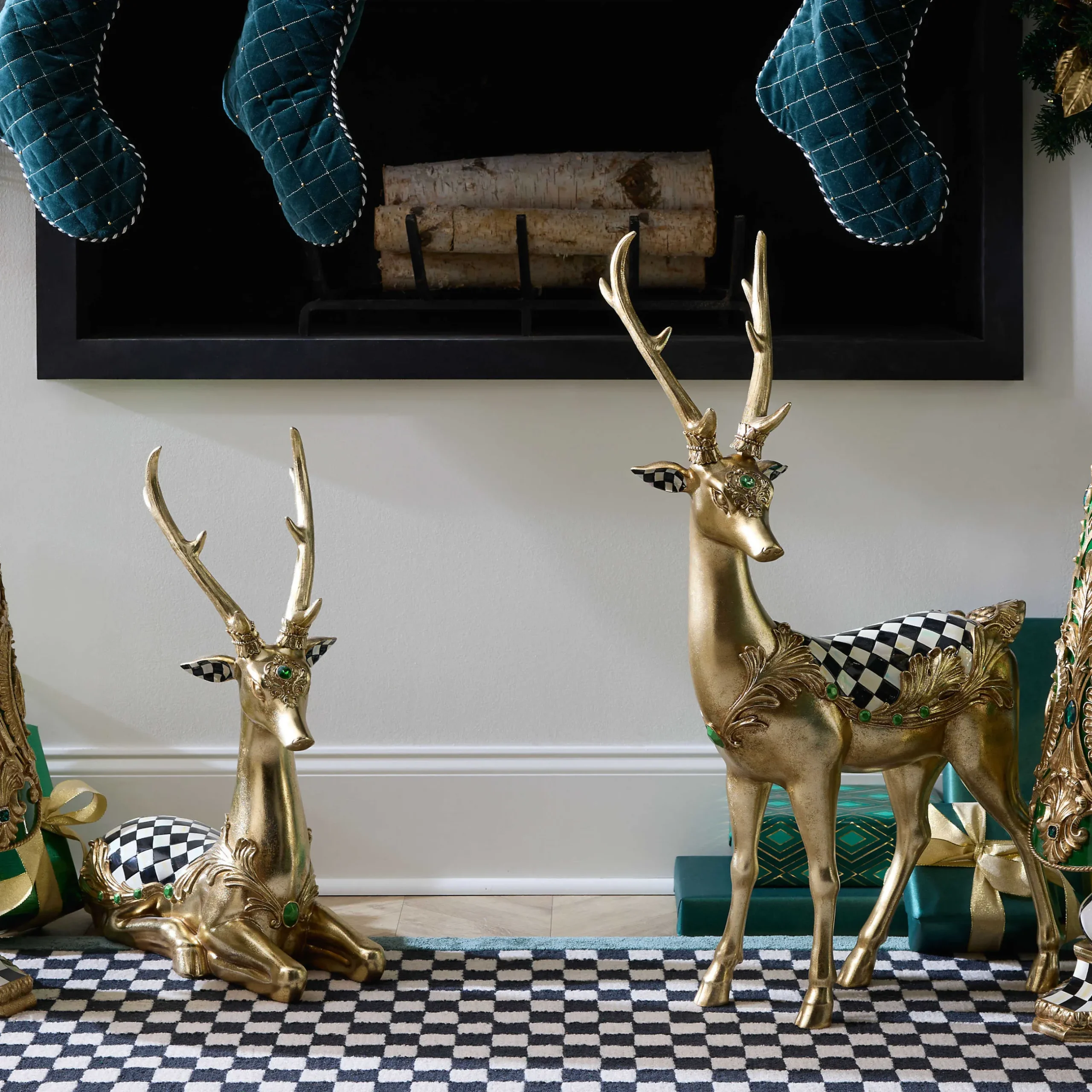 Room Accents|MacKenzie-Childs Emerald Luxe Resting Gold Deer