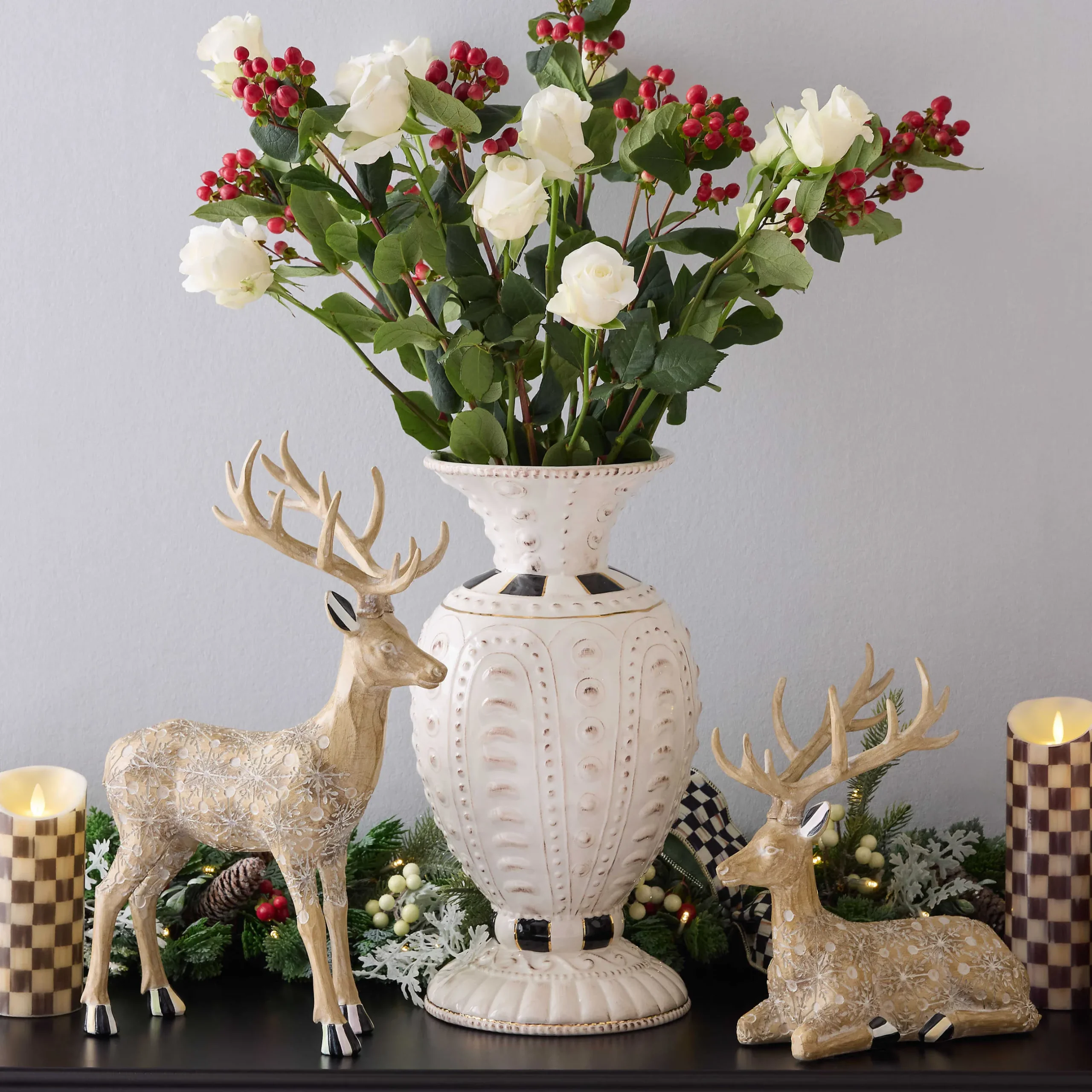 Room Accents|MacKenzie-Childs Farmhouse Holiday Standing Block Print Deer Figurine