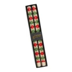 Holiday|Candles & Fragrances|MacKenzie-Childs Harlequin Dot Dinner Candles - Red, Green,  Gold - Set of 2