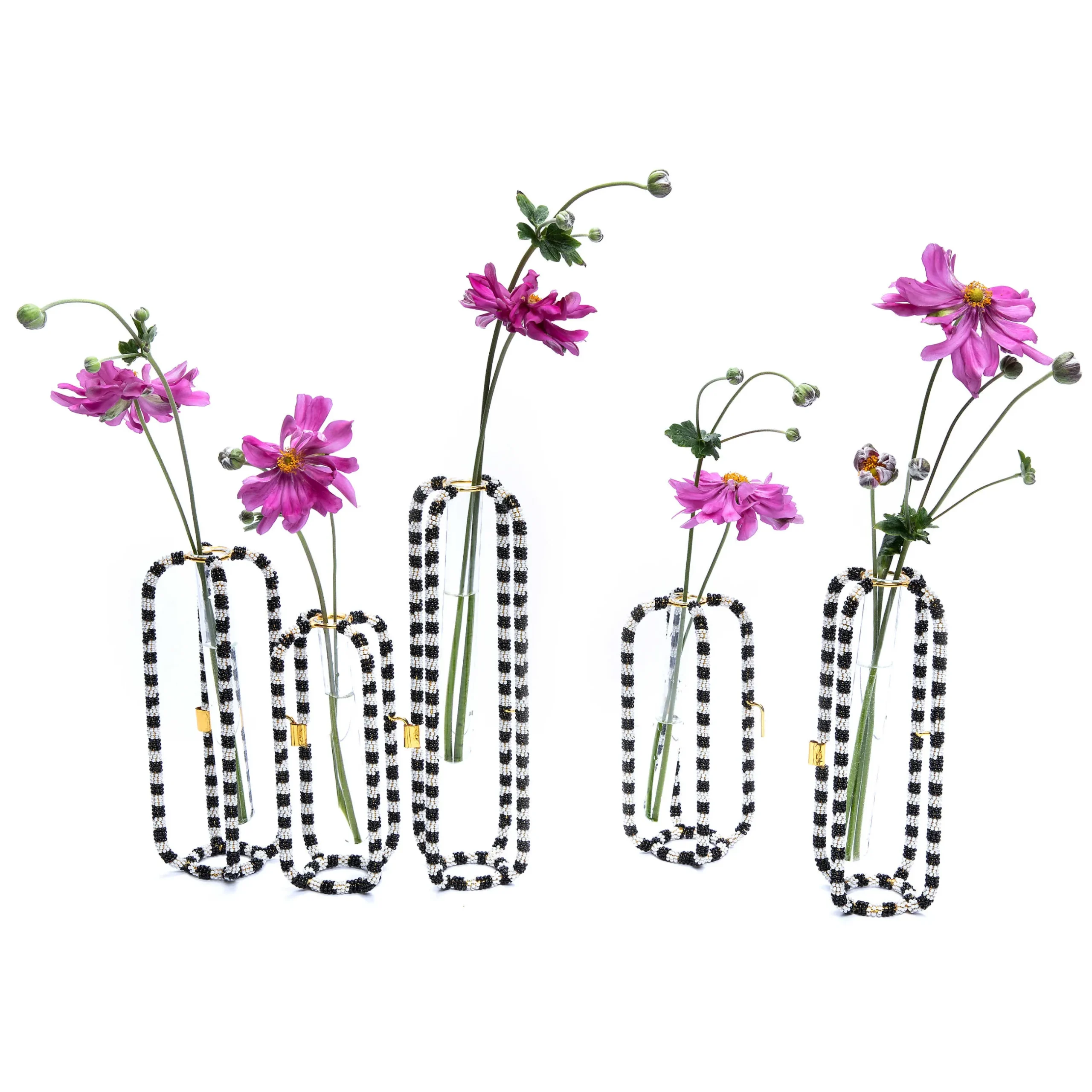 Room Accents|MacKenzie-Childs Interlocking Black White Bud Vases, Set of 5