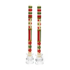 Holiday|Candles & Fragrances|MacKenzie-Childs Jester Dinner Candles - Red, Green,  Gold - Set of 2
