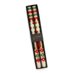 Holiday|Candles & Fragrances|MacKenzie-Childs Jester Dinner Candles - Red, Green,  Gold - Set of 2