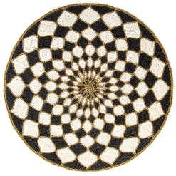 Table Accessories|Kitchen & Table Linens|MacKenzie-Childs Kaleidoscope Black  Ivory Beaded Placemat